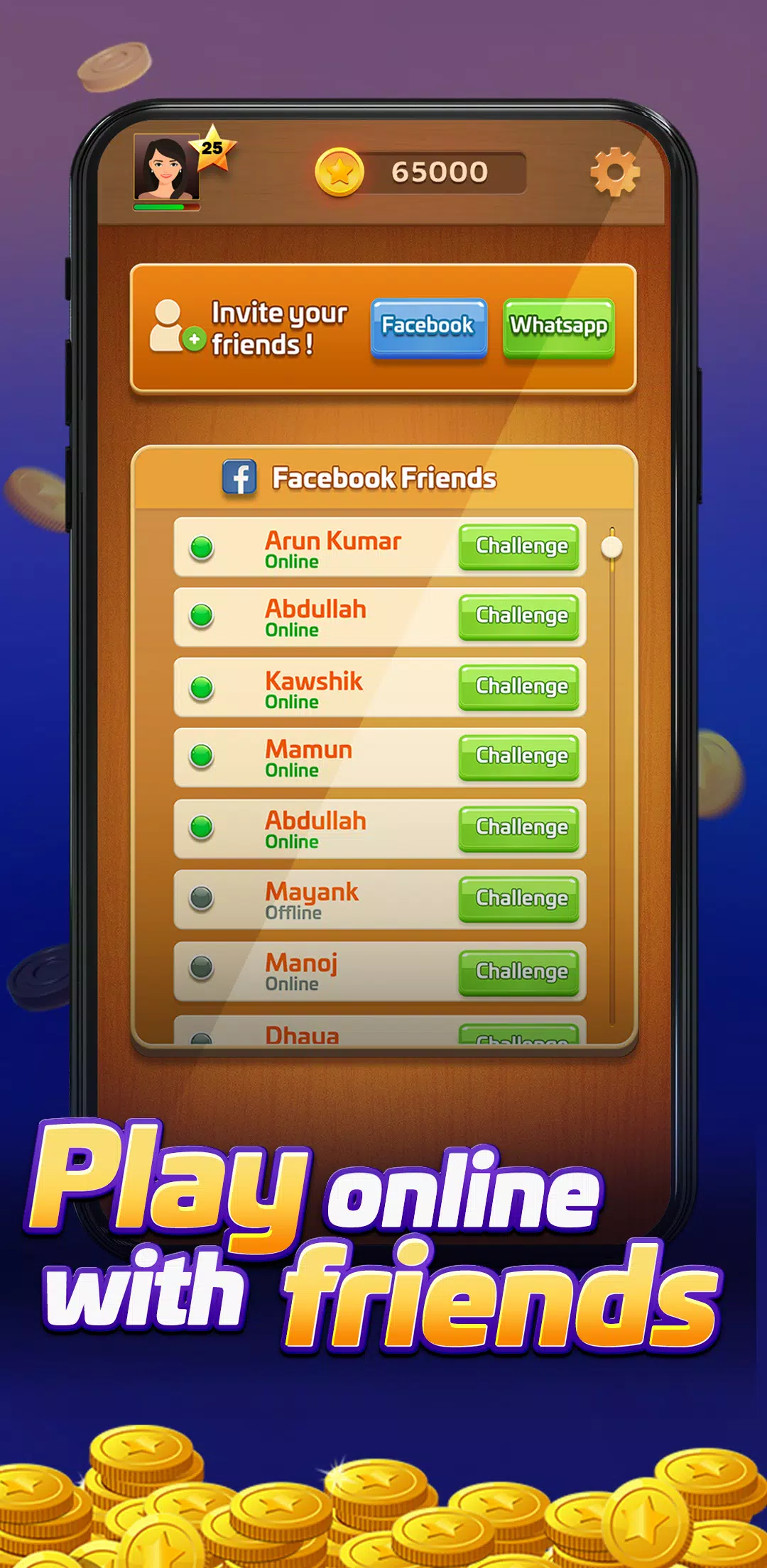 Carrom Gold : Multiplayer Friends Board Games King